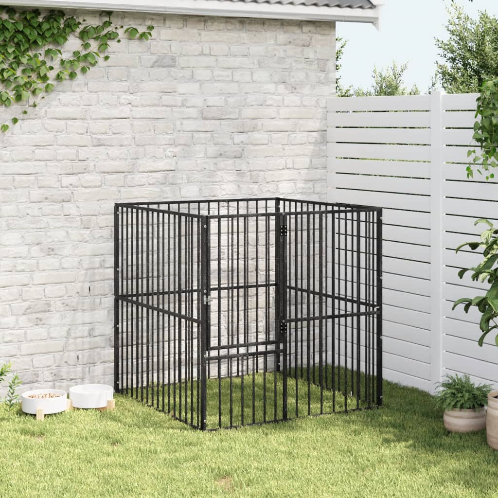 vidaXL Corralito para perros con 4 paneles acero galvanizado negro
