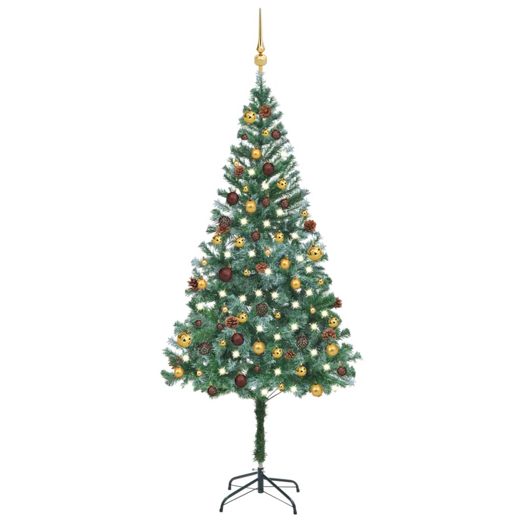 vidaXL Árbol de Navidad helado con luces, bolas y piñas 180 cm