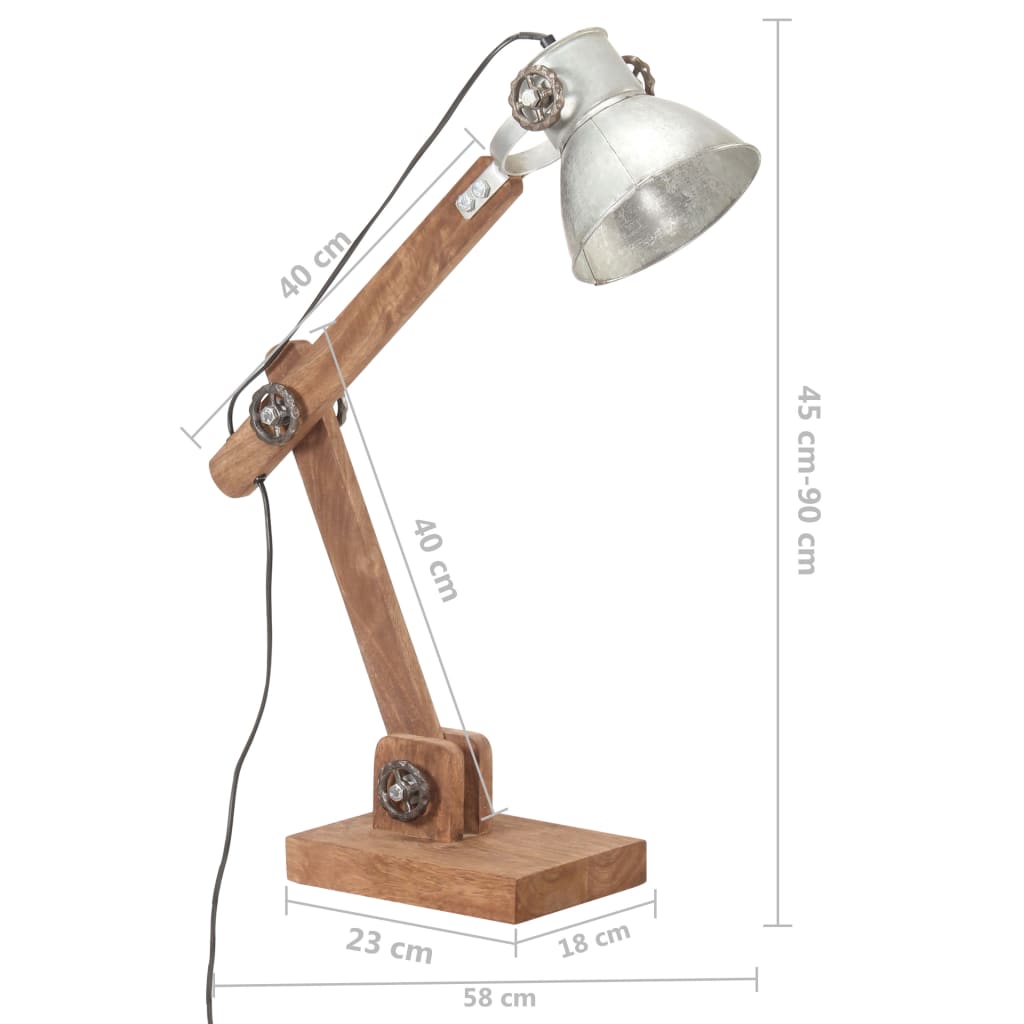 vidaXL Lámpara de mesa industrial plateada redonda 58x18x90 cm E27