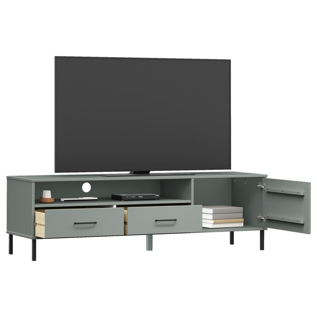 vidaXL Mueble de TV con patas de metal OSLO madera maciza pino gris