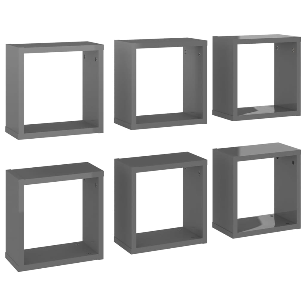 vidaXL Estantes cubo de pared 6 unidades gris brillo 30x15x30 cm
