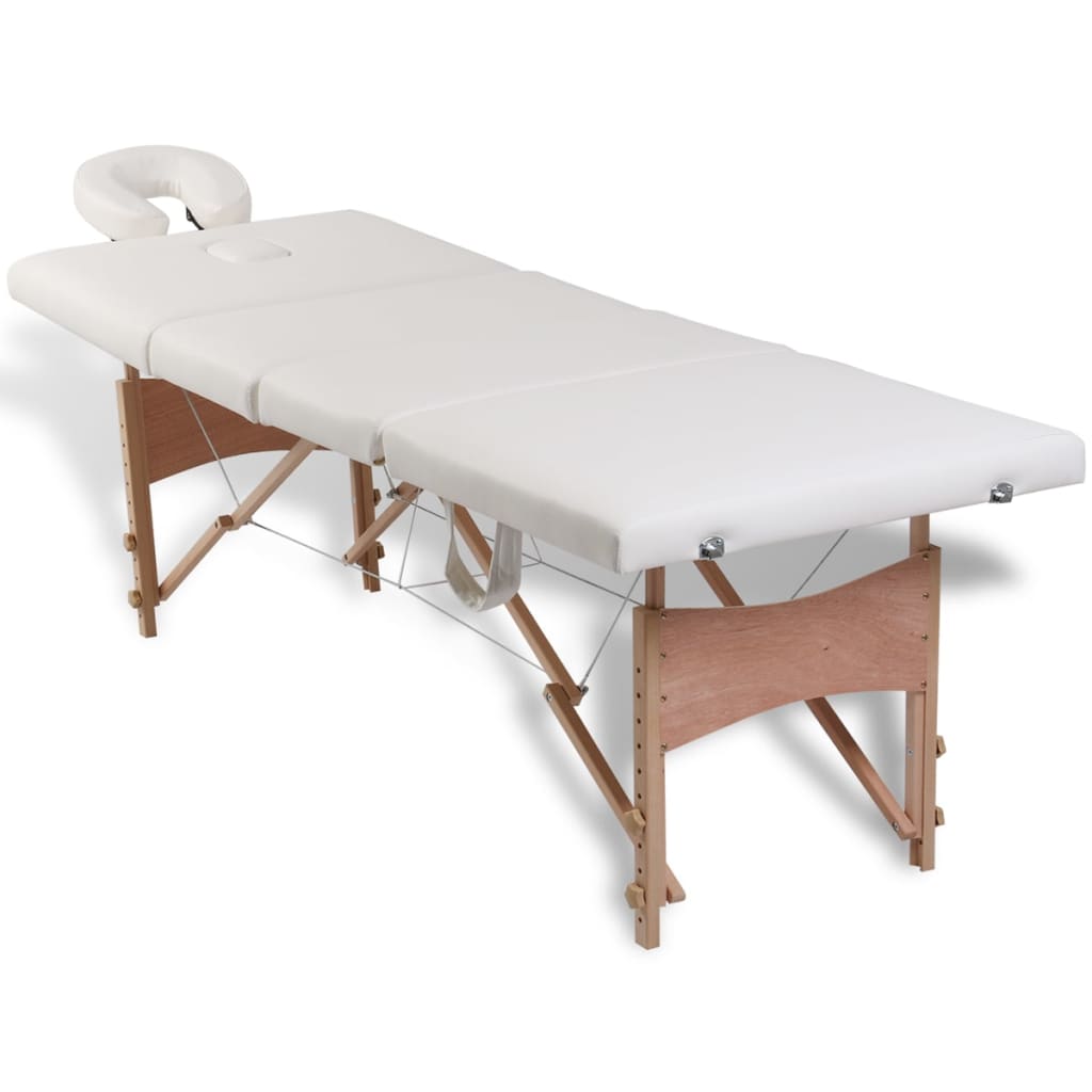 vidaXL Camilla de masaje plegable 4 zonas estructura de madera crema