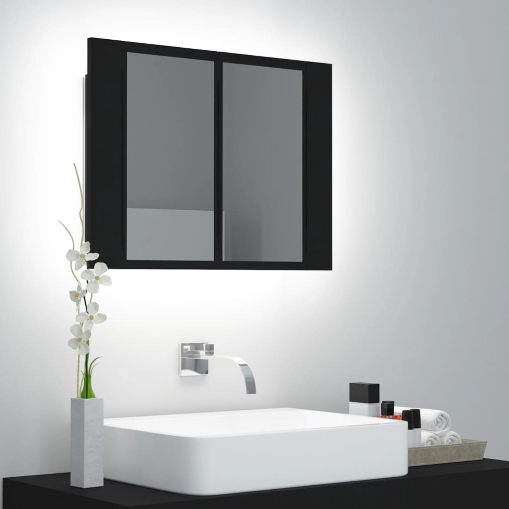 vidaXL Armario espejo de baño con luz LED acrílico negro 60x12x45 cm