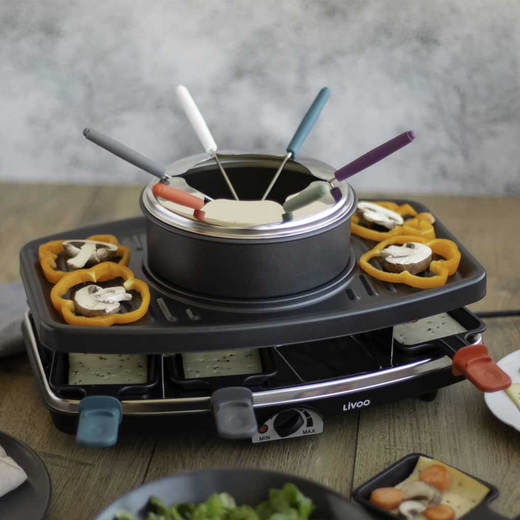 Livoo Set de fondue, plancha y raclette 3 en 1 8 personas 1100 W