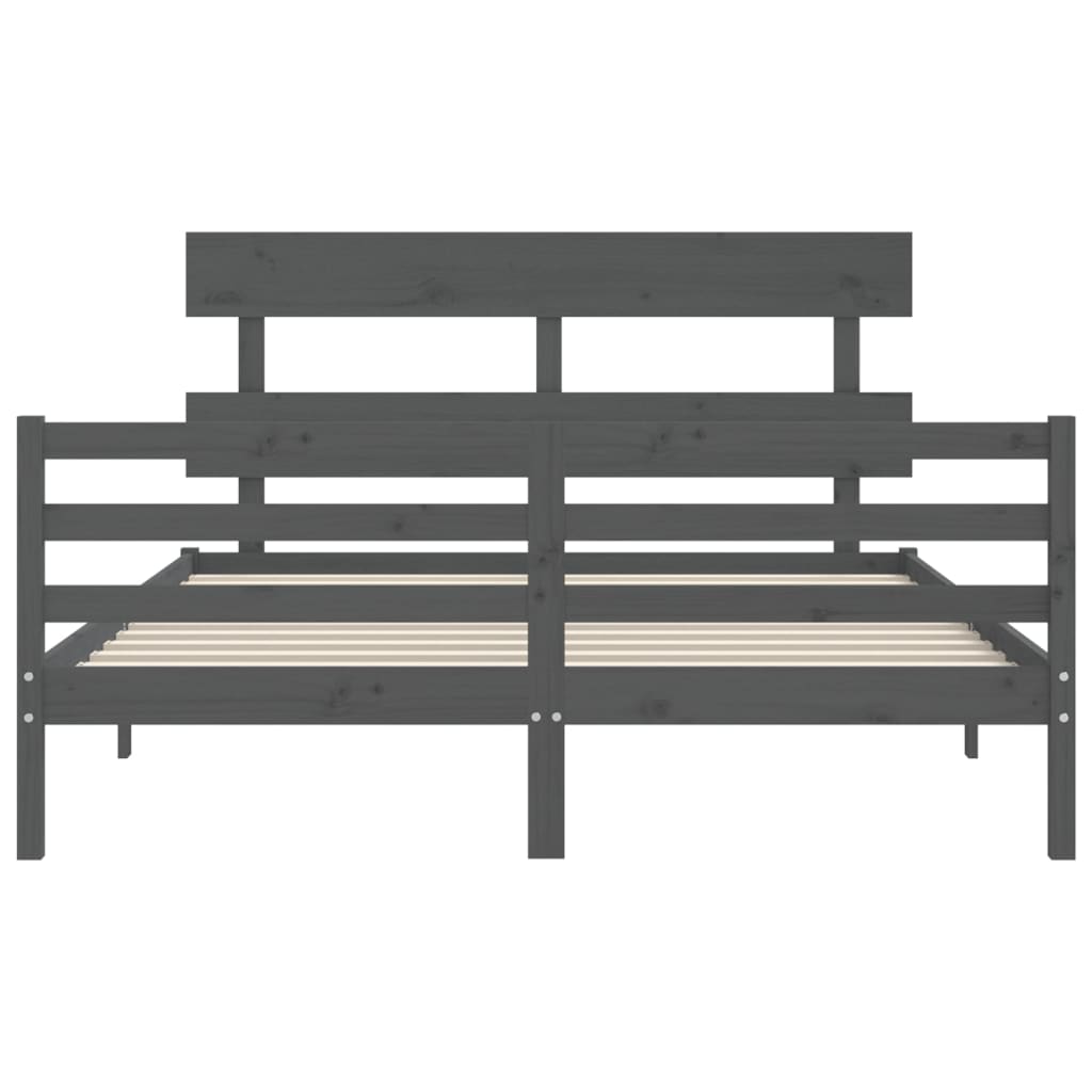 vidaXL Estructura de cama con cabecero madera maciza gris 160x200 cm