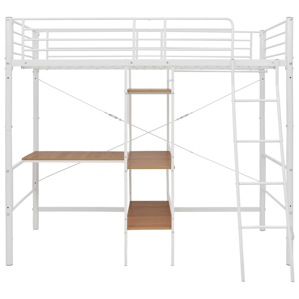 vidaXL Estructura de litera con mesa de metal blanco 90x200 cm