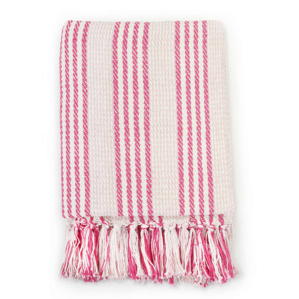 vidaXL Manta a rayas 220x250 cm algodón rosa y blanco