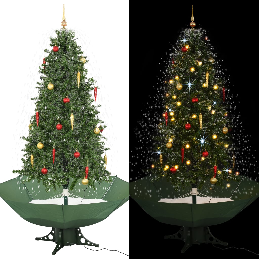 vidaXL Árbol de Navidad con nieve con base en paraguas verde 190 cm