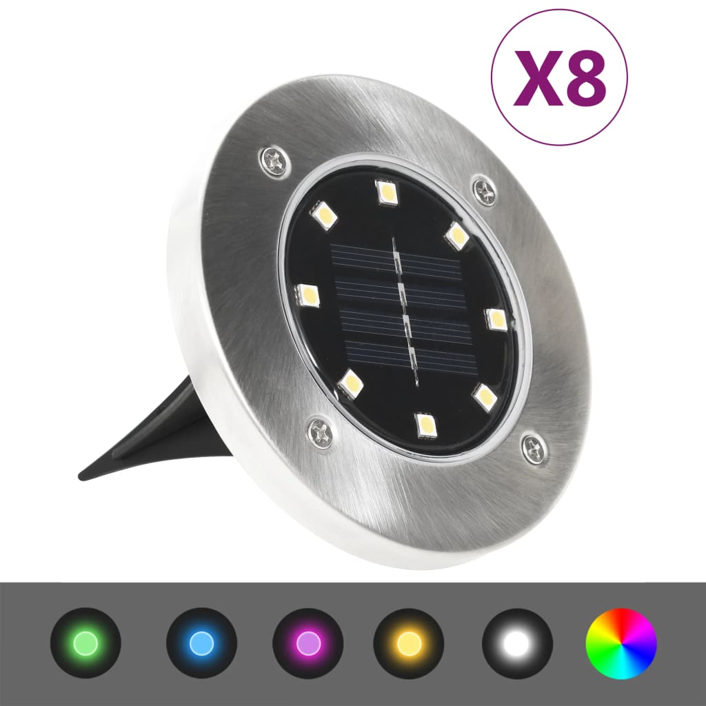 vidaXL Lámparas solares de suelo 8 unidades luces LED color RGB