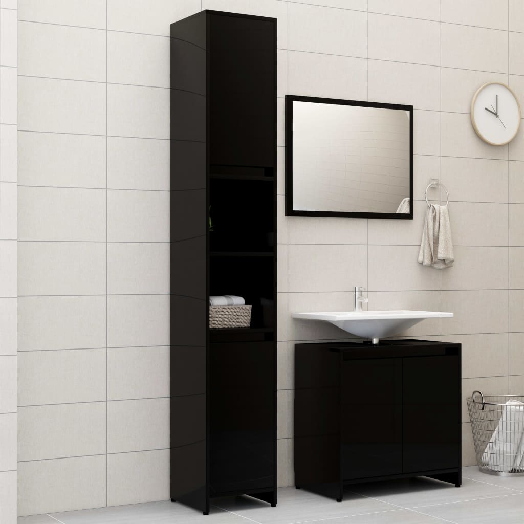 vidaXL Set de muebles de baño 3 pzas madera de ingeniería negro brillo