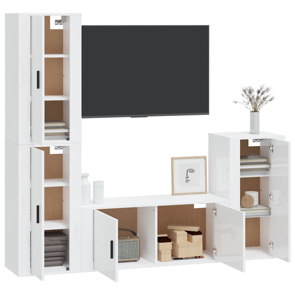 vidaXL Set de muebles de TV 4 pzas madera contrachapada blanco brillo