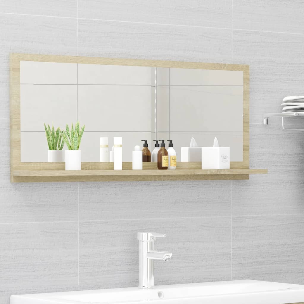 vidaXL Espejo de baño contrachapada color roble 90 x 10,5 x 37 cm