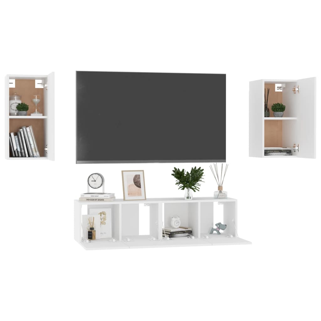 vidaXL Juego de mueble para TV de 4 piezas madera de ingeniería blanco