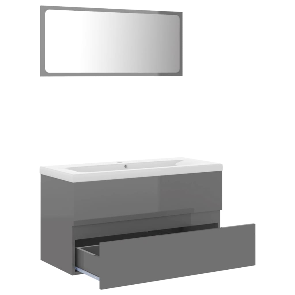 vidaXL Juego de muebles de baño madera de ingeniería gris brillo