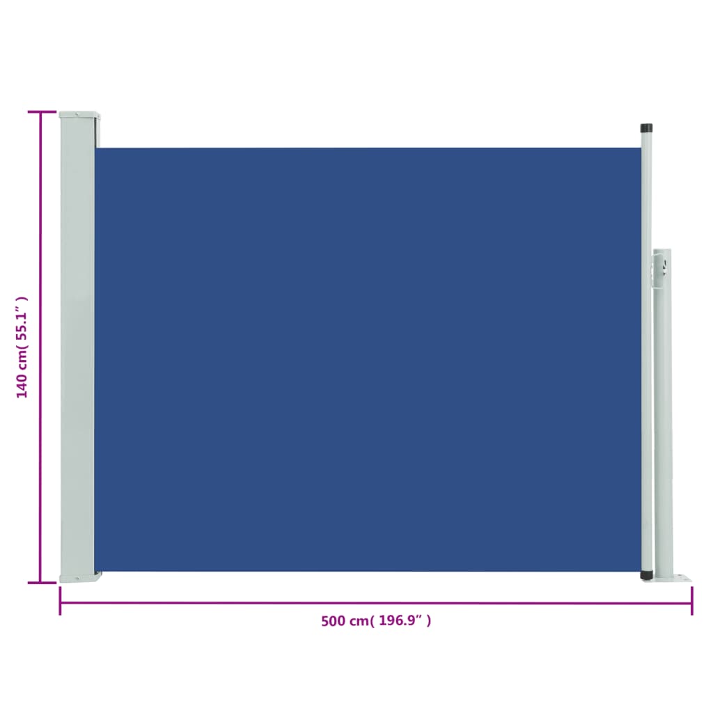 vidaXL Toldo lateral retráctil para patio azul 140x500 cm