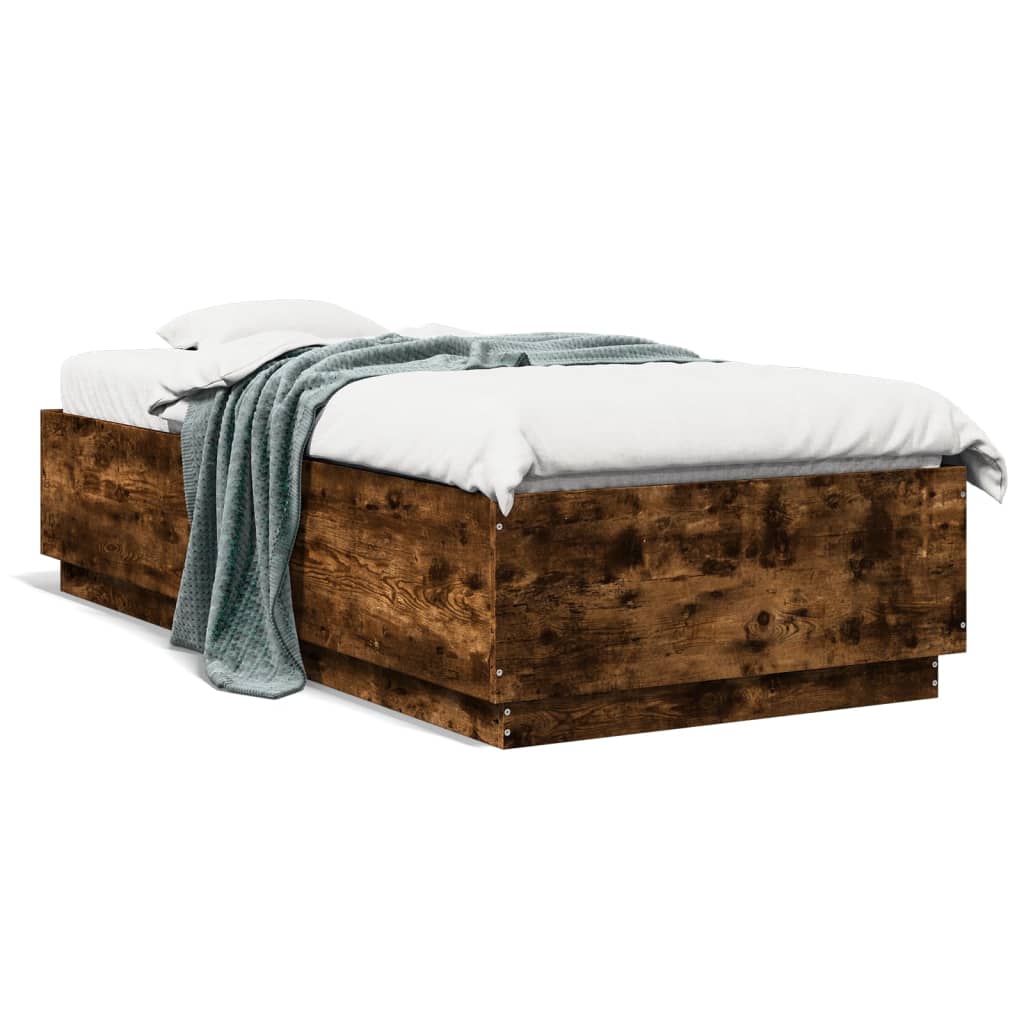 vidaXL Estructura de cama con luces LED madera roble ahumado 90x200 cm