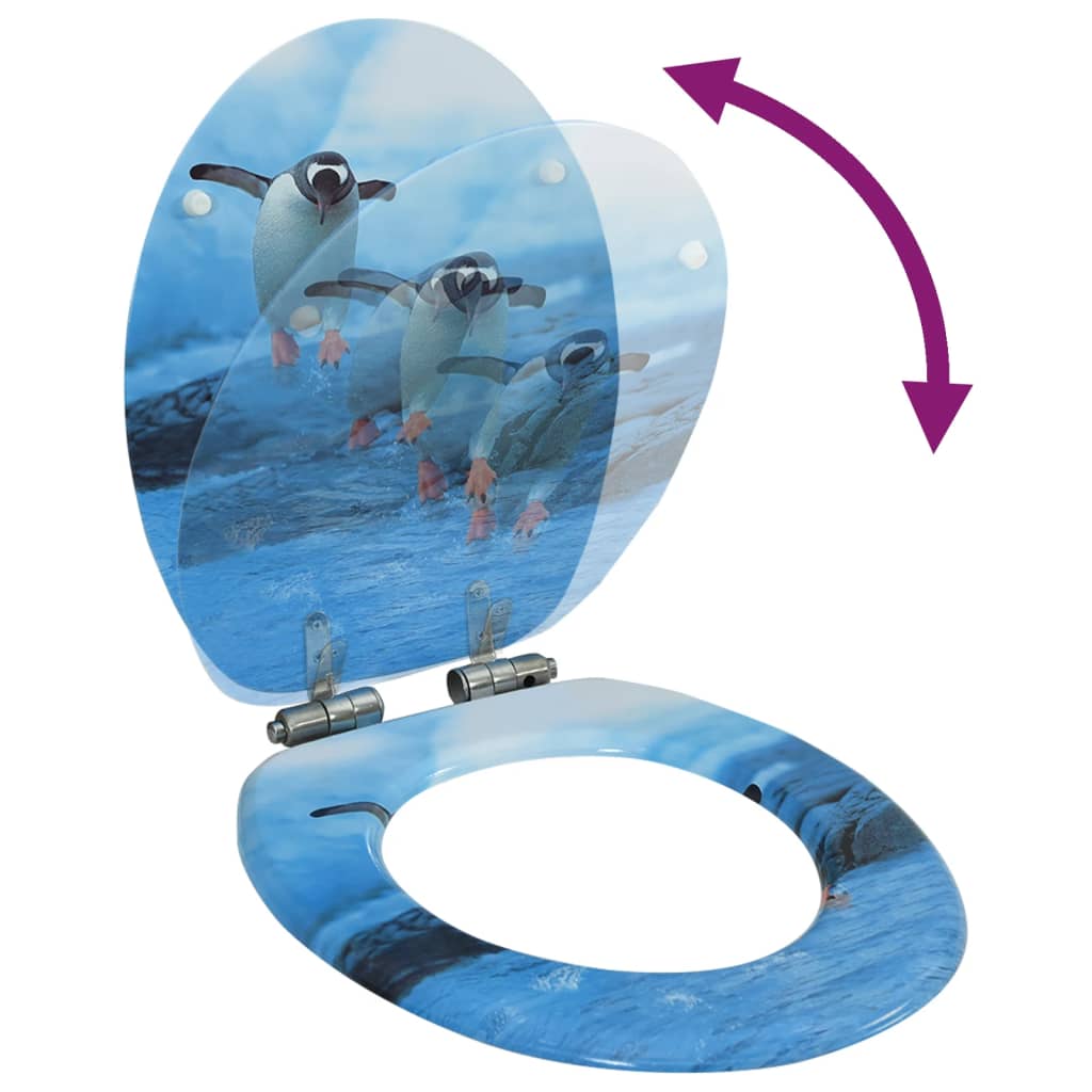vidaXL Tapa de váter WC de cierre suave MDF diseño de pingüinos