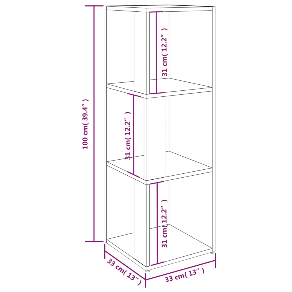 vidaXL Mueble de esquina madera ingeniería gris hormigón 33x33x100 cm
