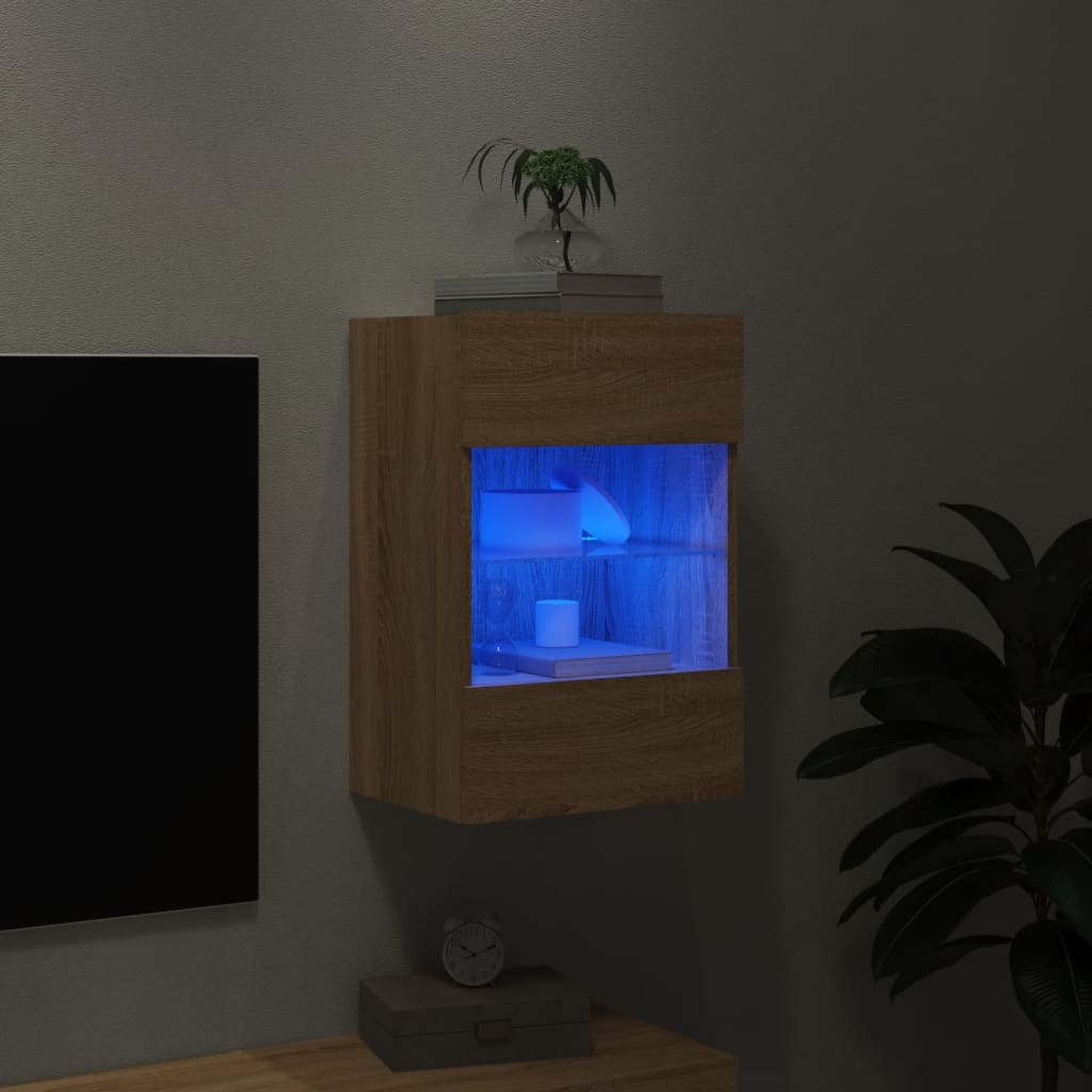 vidaXL Mueble de TV de pared con luces LED roble Sonoma 40x30x60,5 cm
