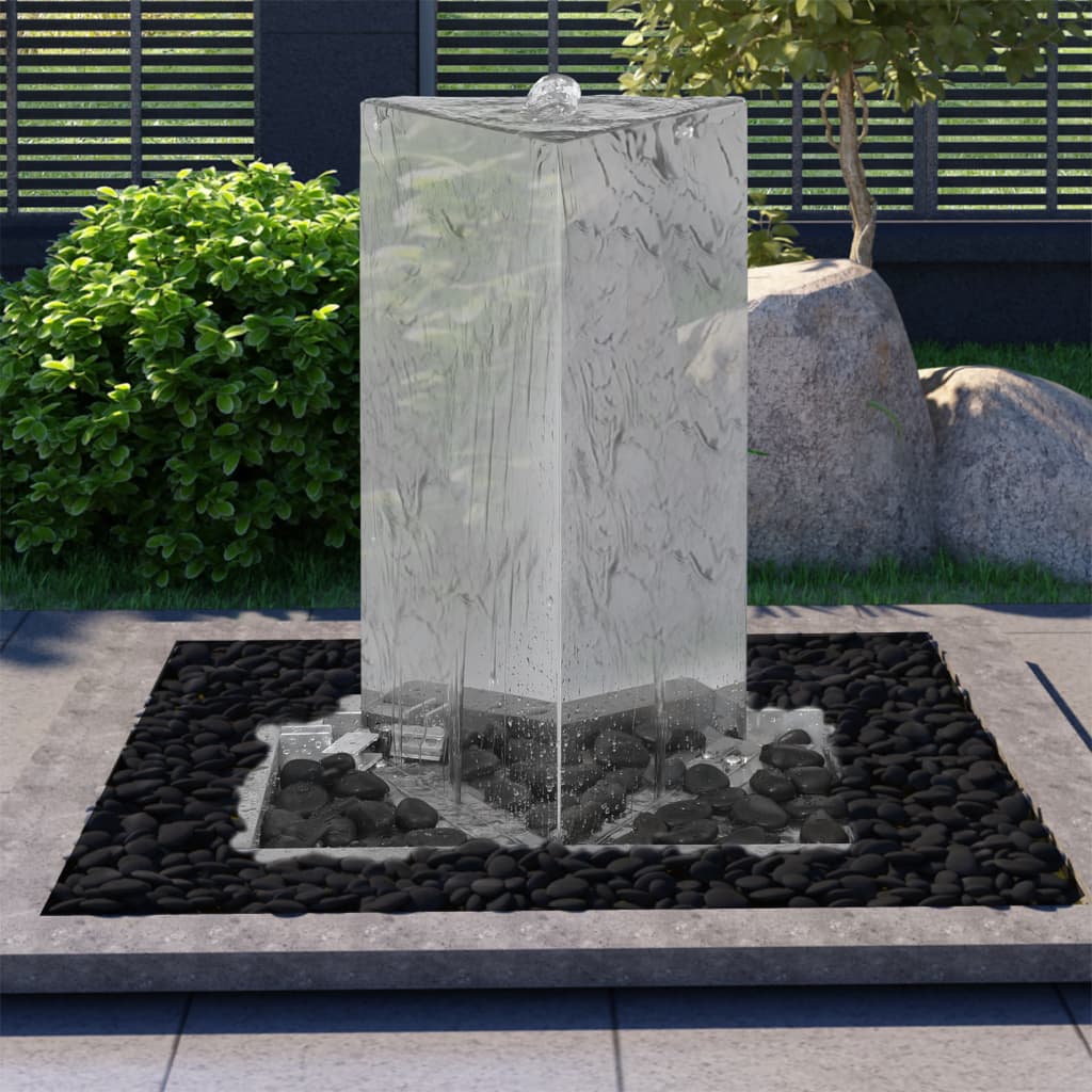 vidaXL Fuente de jardín triangular con bomba acero inoxidable 76 cm