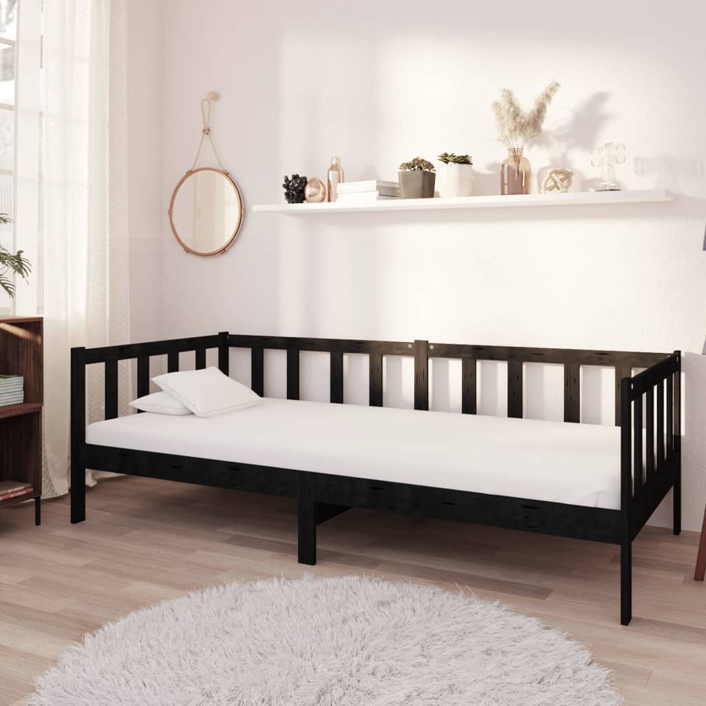 vidaXL Sofá cama con colchón madera de pino maciza negro 90x200 cm