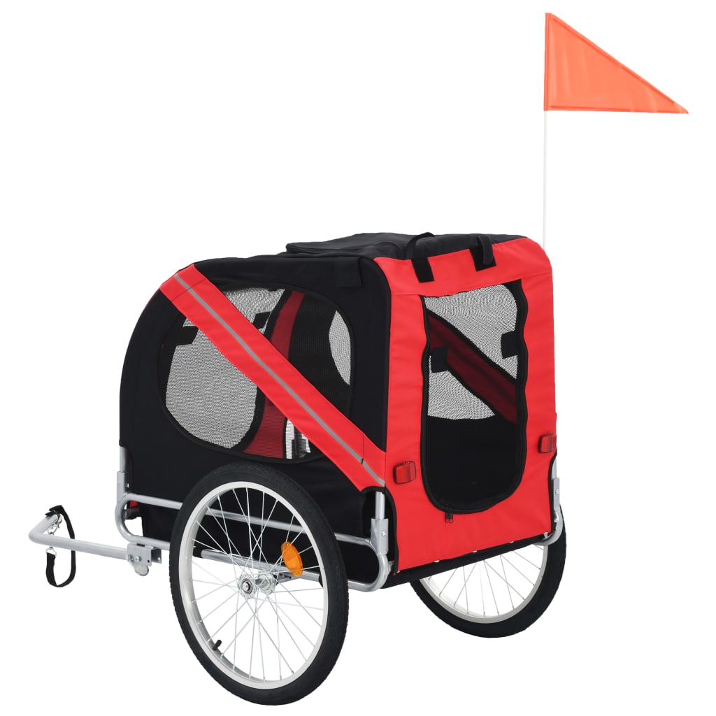 vidaXL Remolque de bicicleta para mascotas rojo y negro