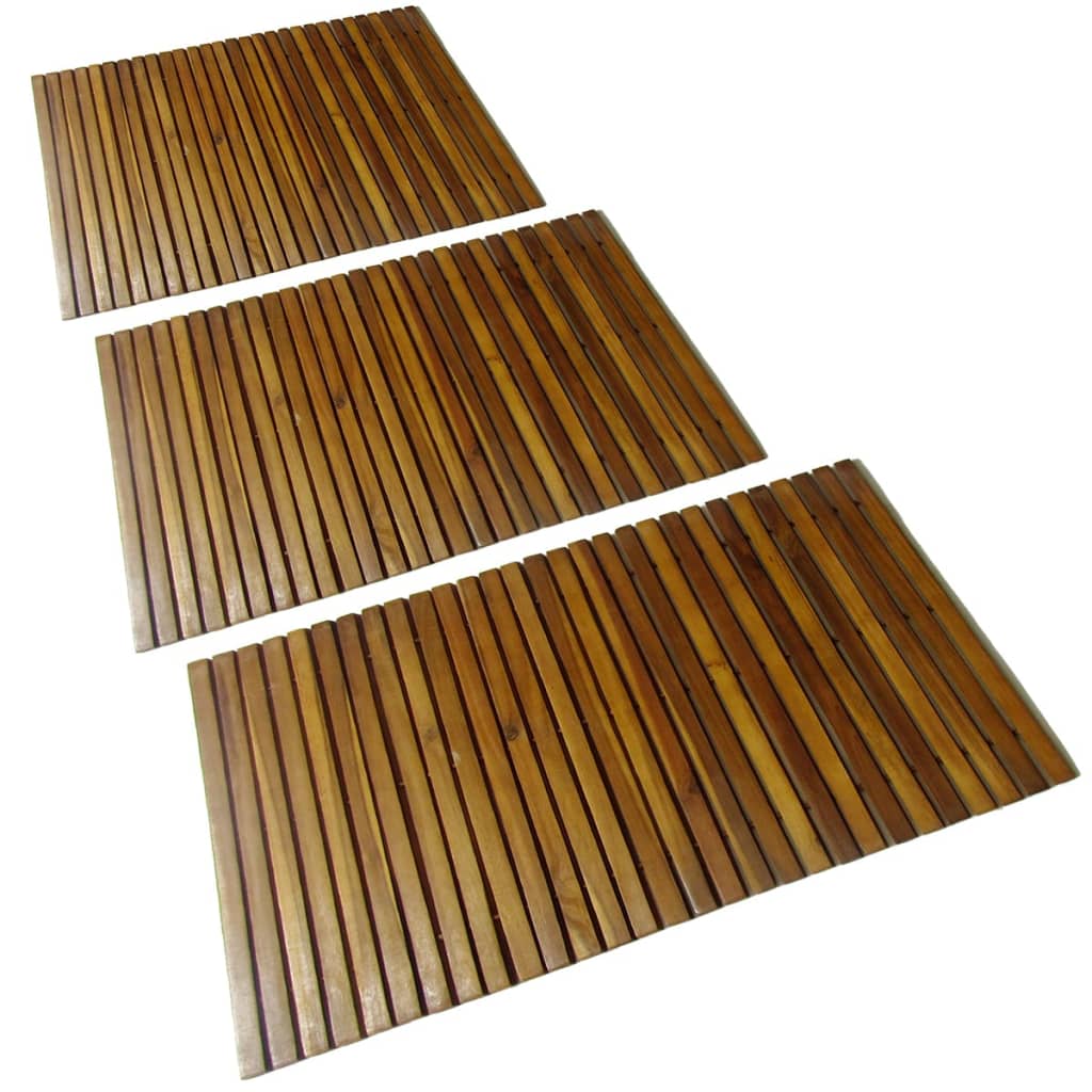 Set 3 alfombras de acacia para el baño, 80 x 50 cm