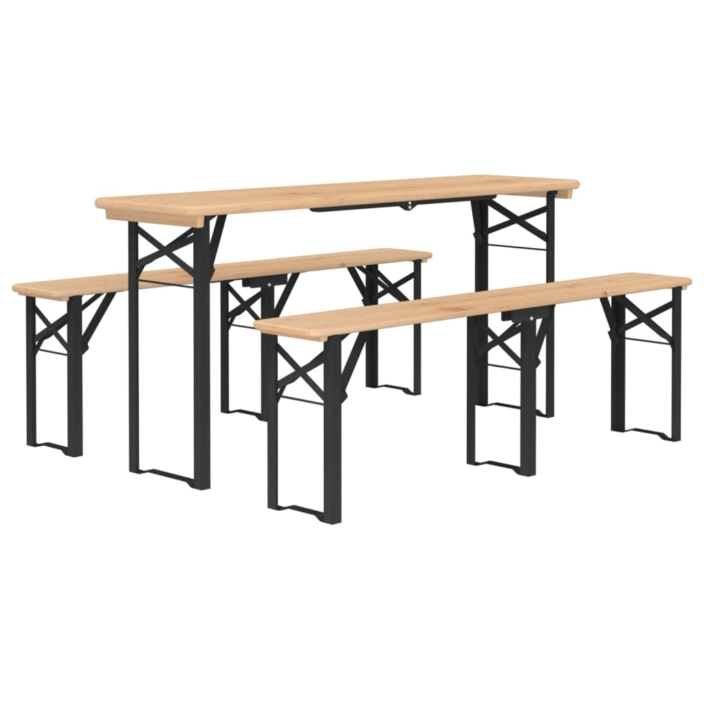 vidaXL Mesa y bancos plegables de bar 3 piezas madera maciza de abeto