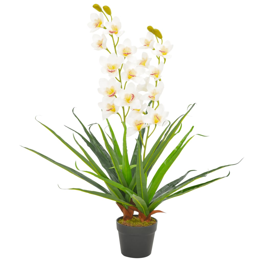 vidaXL Planta artificial orquídea con macetero 90 cm blanca