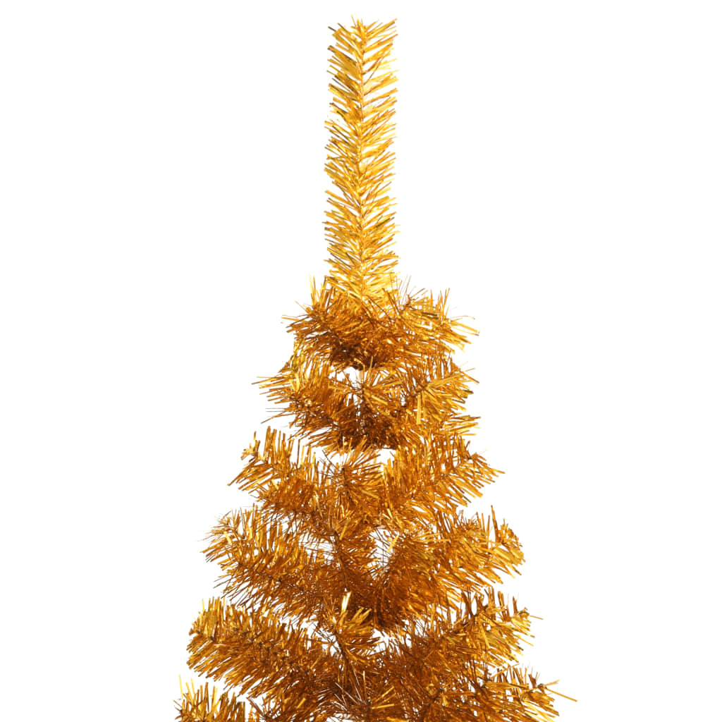 vidaXL Medio árbol de Navidad artificial con soporte PET dorado 240 cm