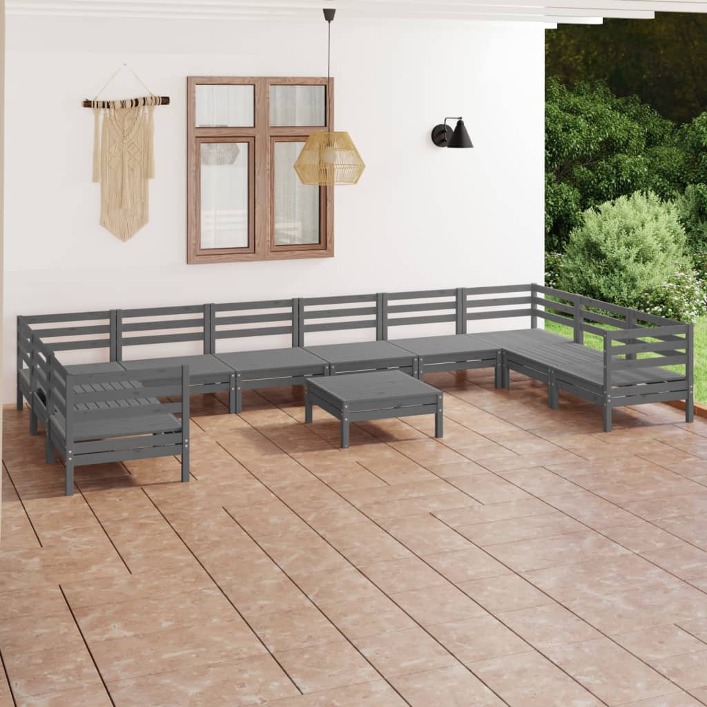vidaXL Juego de muebles de jardín 11 piezas madera maciza pino gris