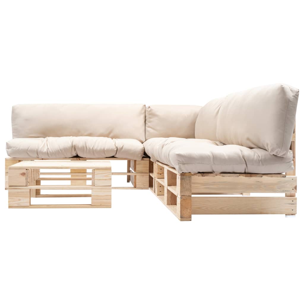 vidaXL Muebles de palets de jardín con cojines arena 4 piezas madera