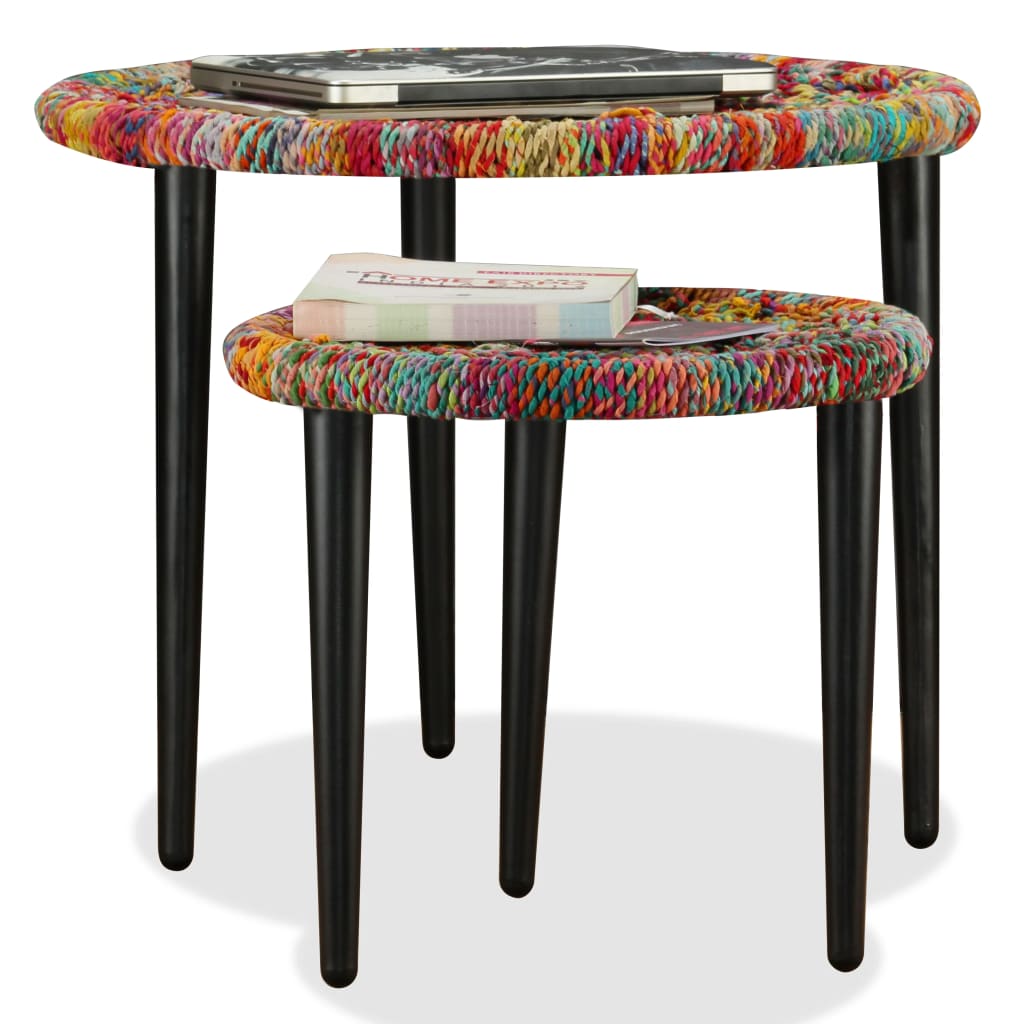 vidaXL Juego de mesas de centro con detalles chindi 2 uds multicolor