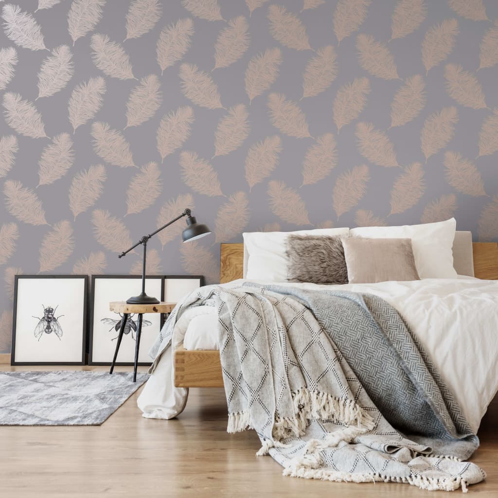 DUTCH WALLCOVERINGS Papel pintado Fawning Feather gris y oro rosa