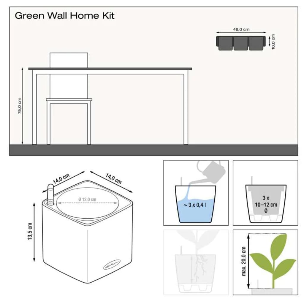 LECHUZA Jardineras 3 unidades Green Wall Home Kit color pizarra