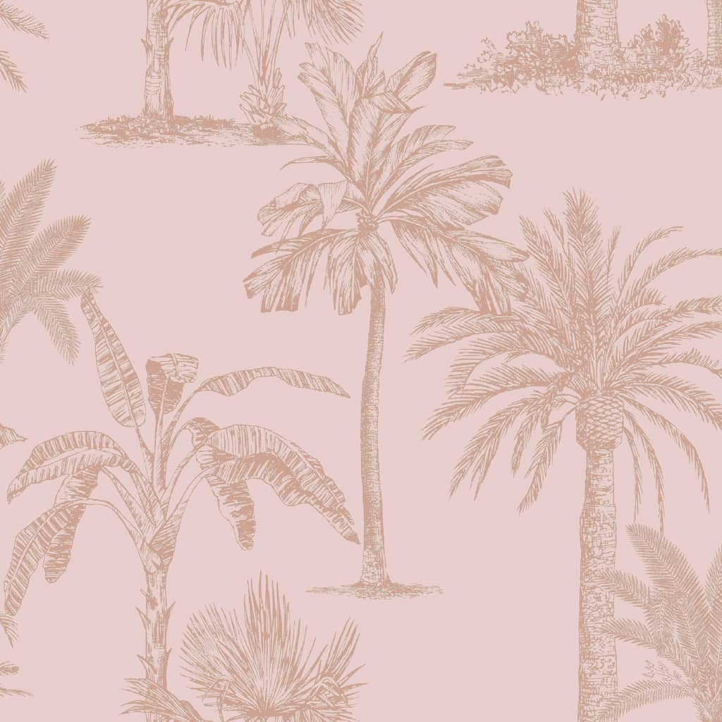 DUTCH WALLCOVERINGS Papel pintado árboles tropicales rosa