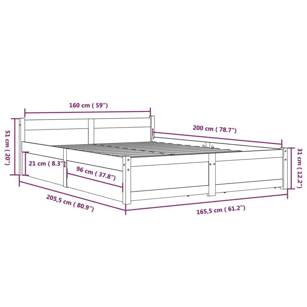 vidaXL Estructura de cama con cajones 160x200 cm