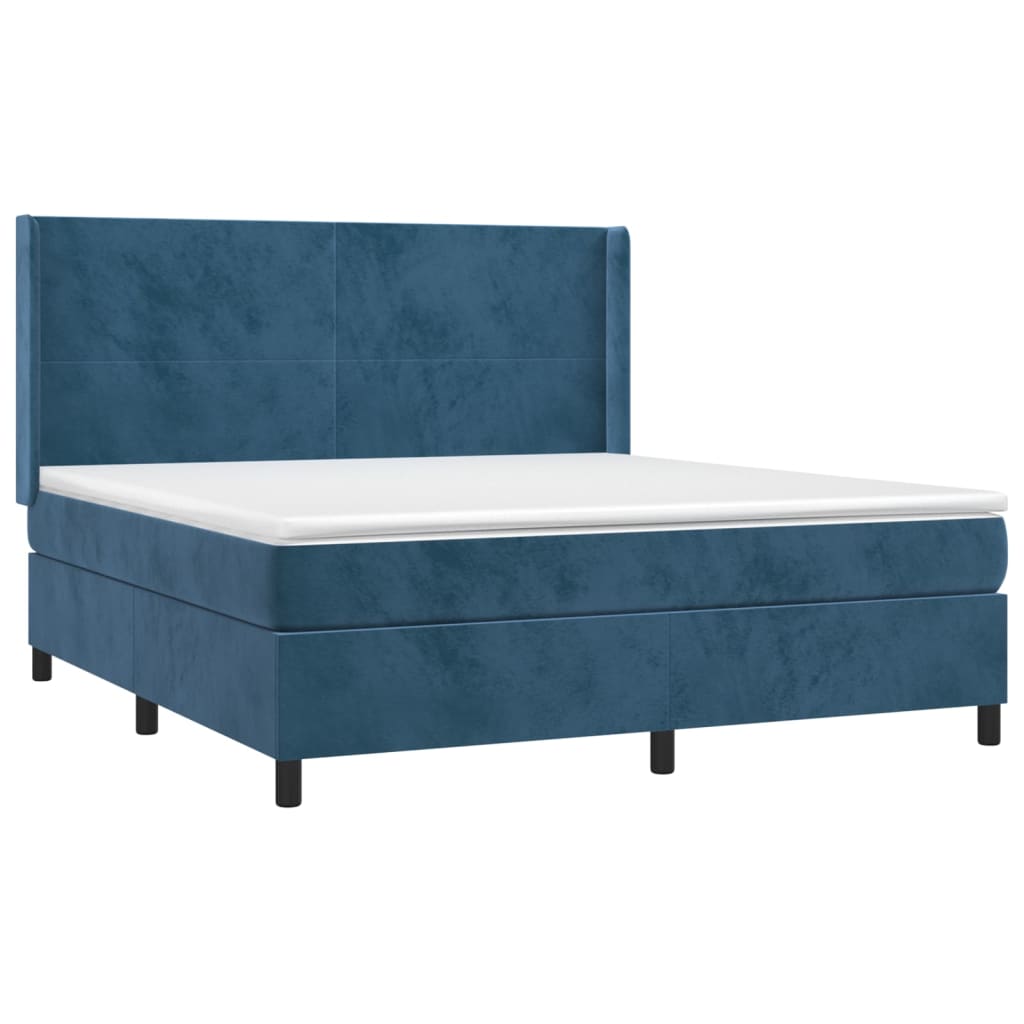 vidaXL Cama box spring colchón y LED terciopelo azul oscuro 180x200 cm