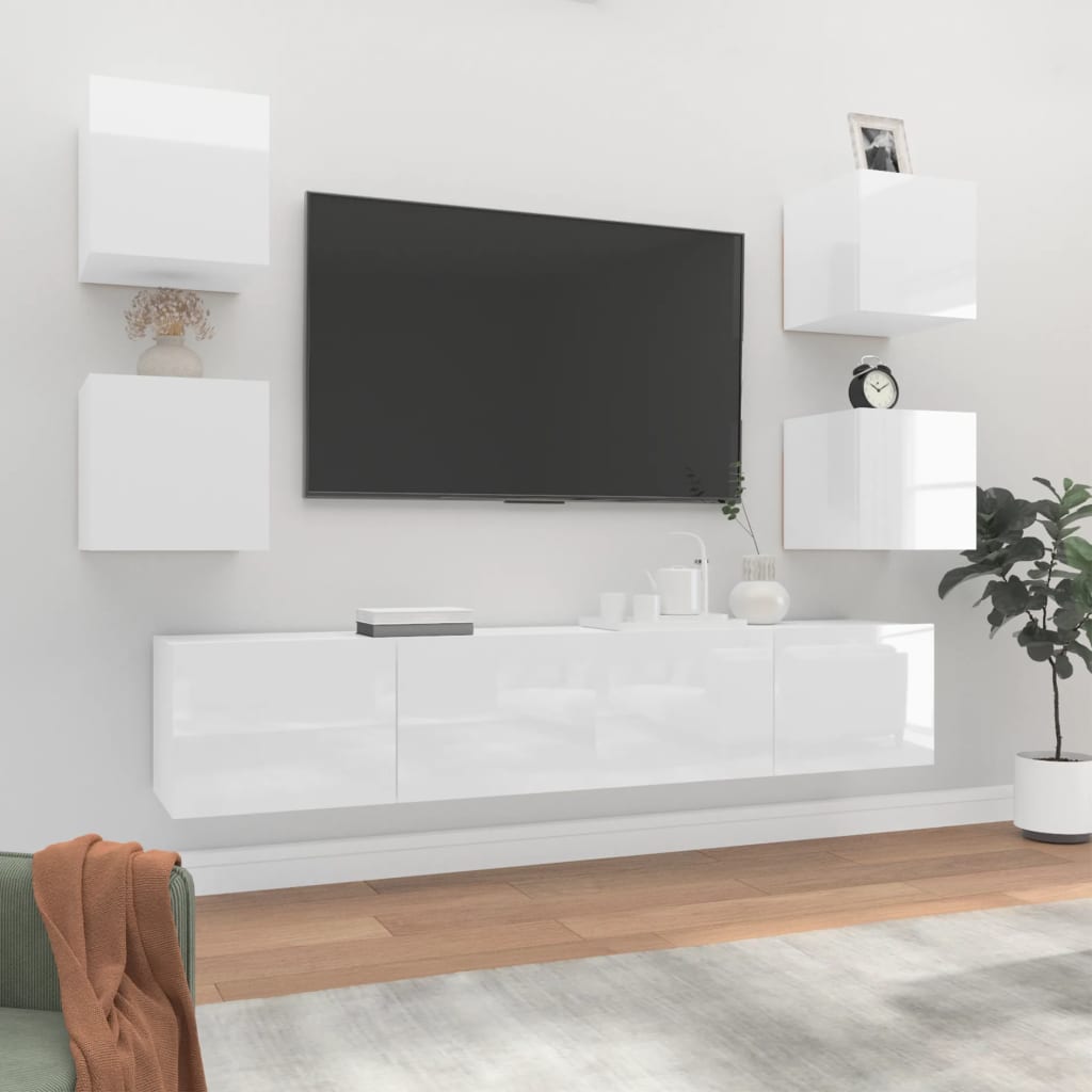 vidaXL Set de muebles de TV 6 pzas madera contrachapada blanco brillo