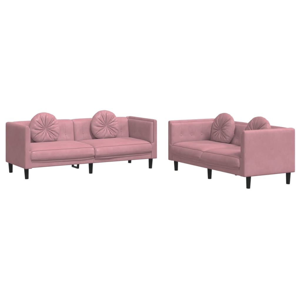 vidaXL Juego de sofás con cojines 2 piezas terciopelo rosa