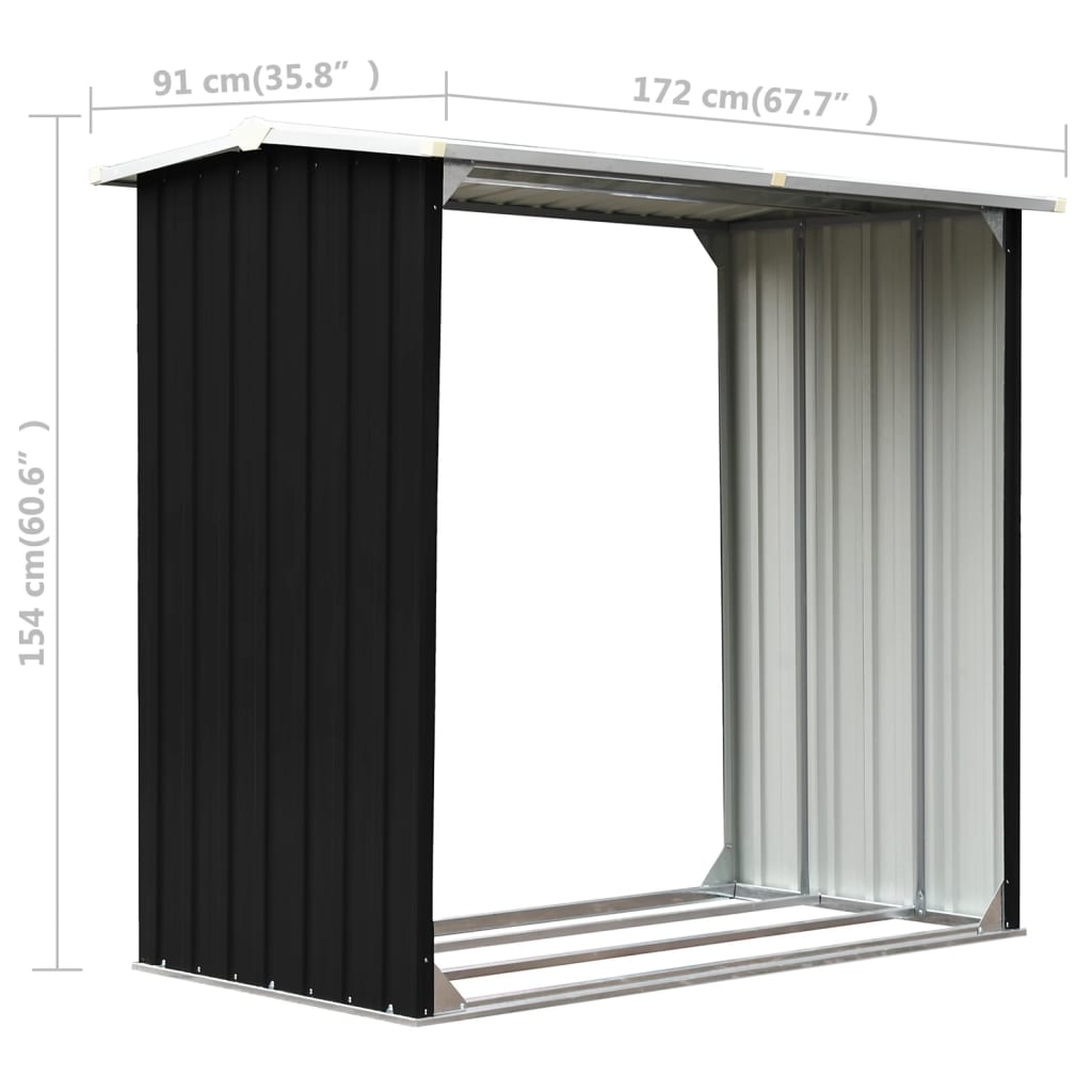 vidaXL Caseta de jardín para leña acero galvanizado gris 172x91x154 cm