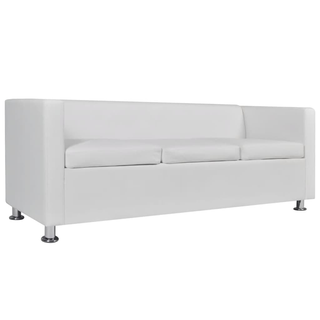 vidaXL Conjunto de sofás de 2 y 3 plazas y sillón de cuero artificial blanco