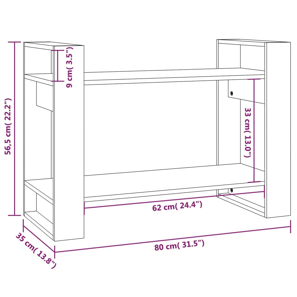 vidaXL Estantería/divisor de espacios madera maciza pino 80x35x56,5 cm