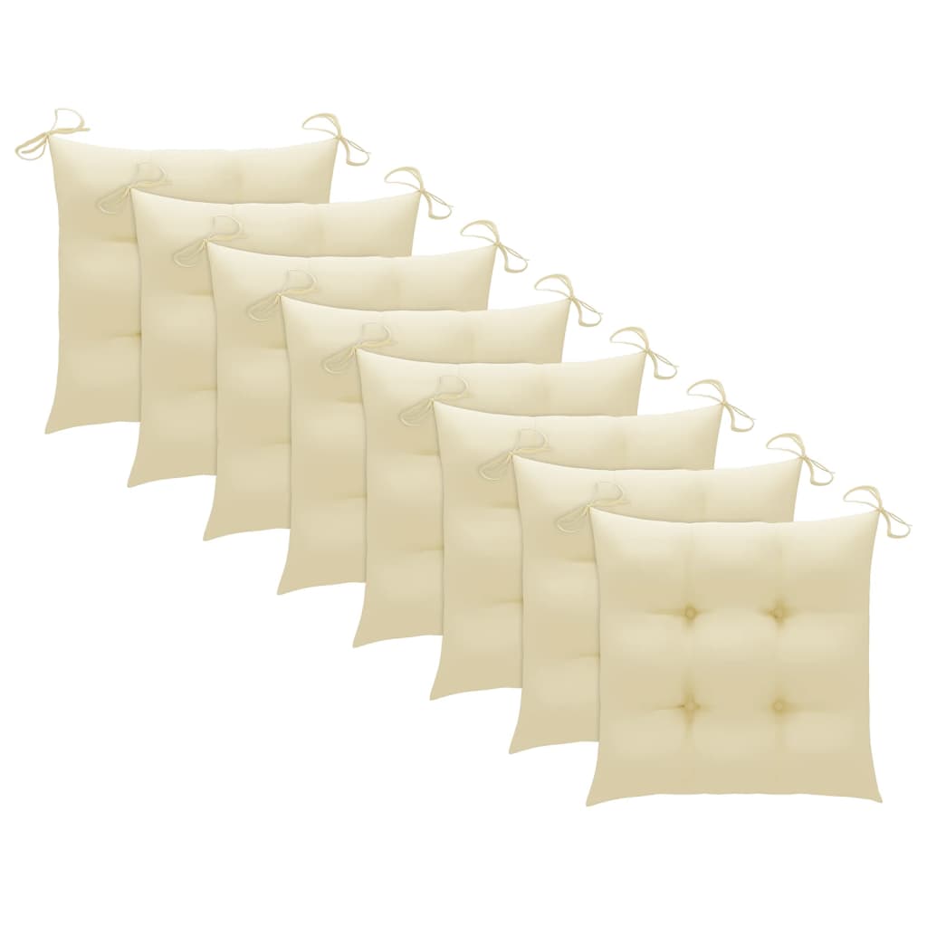 vidaXL Sillas de comedor 8 uds madera de teca con cojines crema blanco