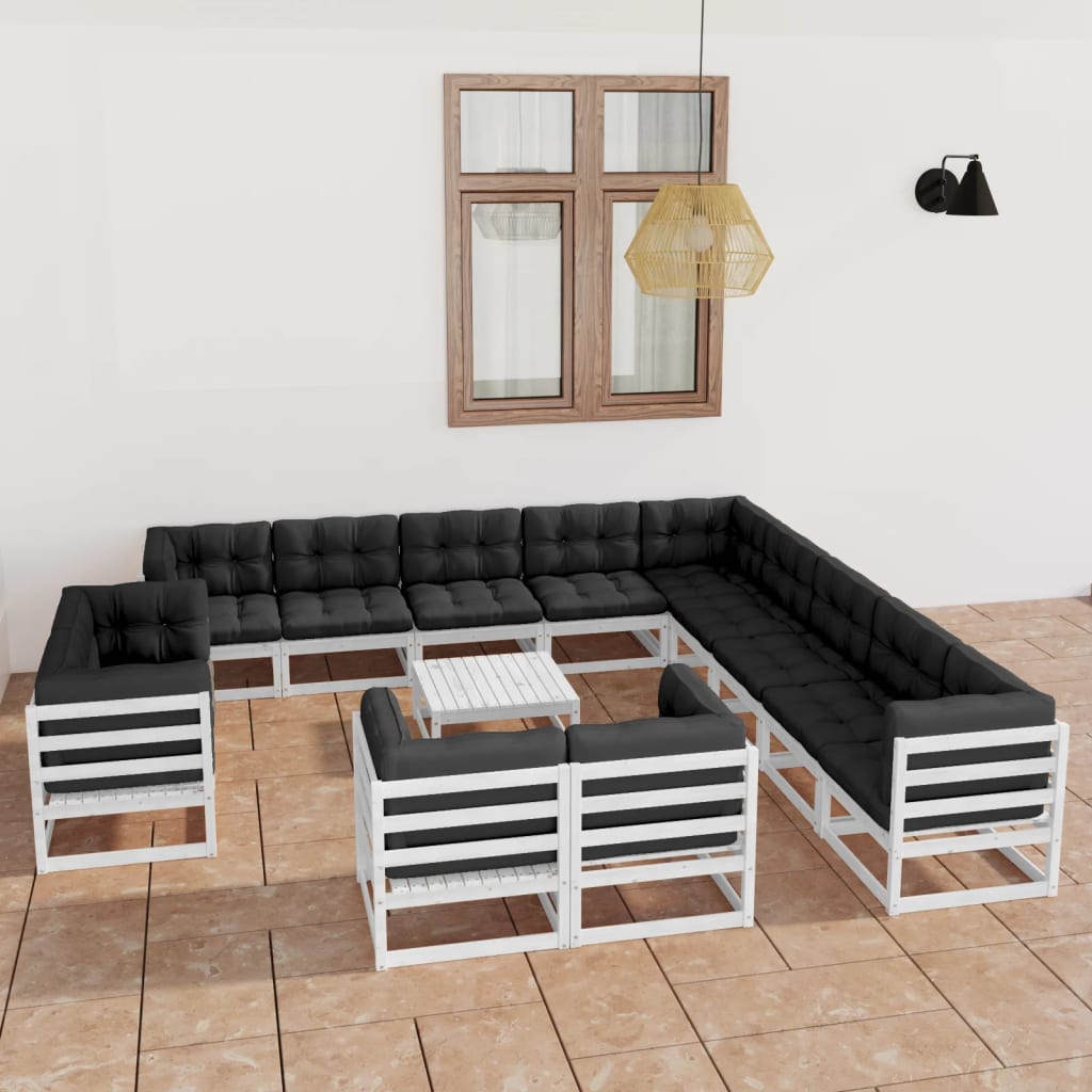vidaXL Set de muebles de jardín 14 pzas con cojines madera pino blanco