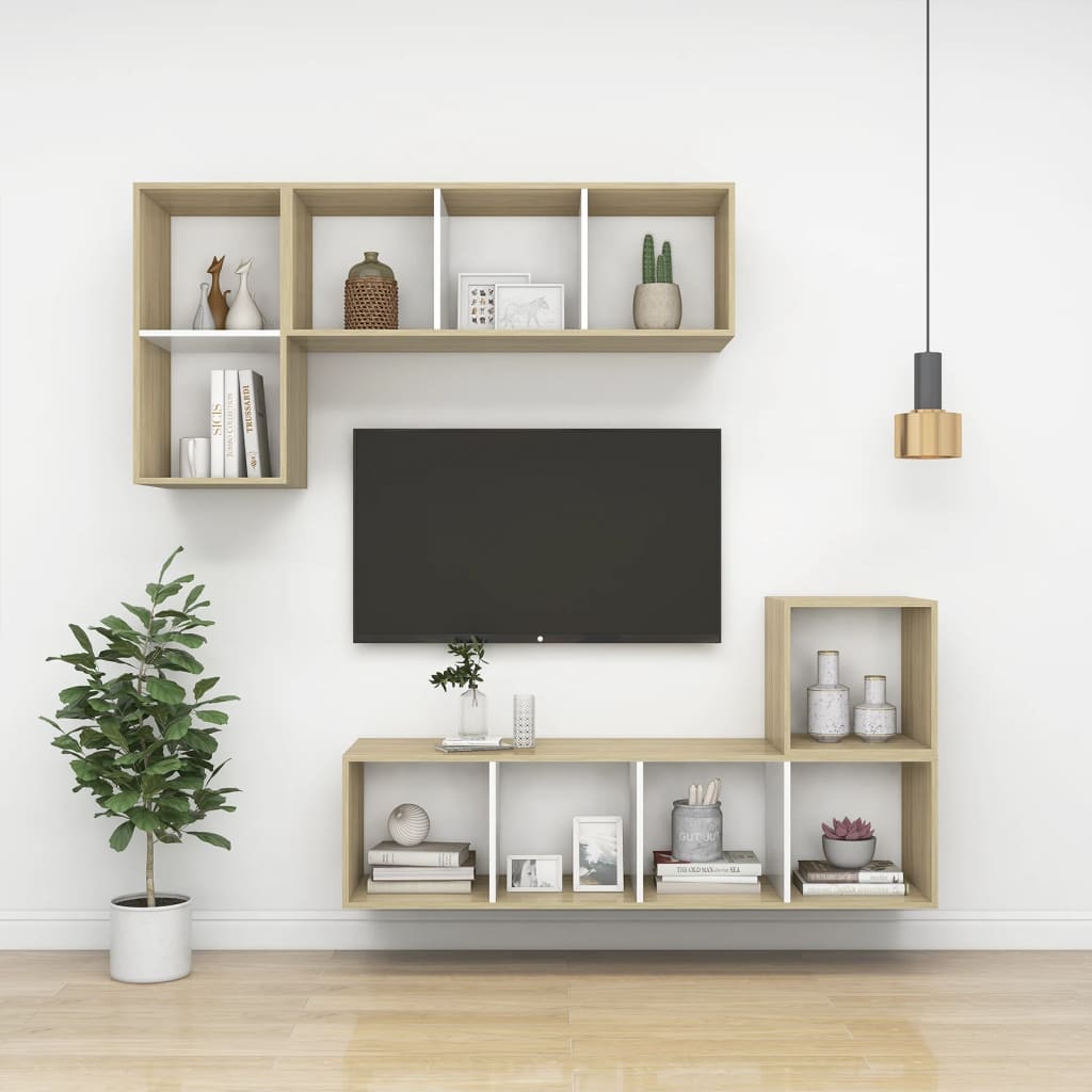 vidaXL Mueble de pared de TV aglomerado blanco y Sonoma 37x37x107 cm