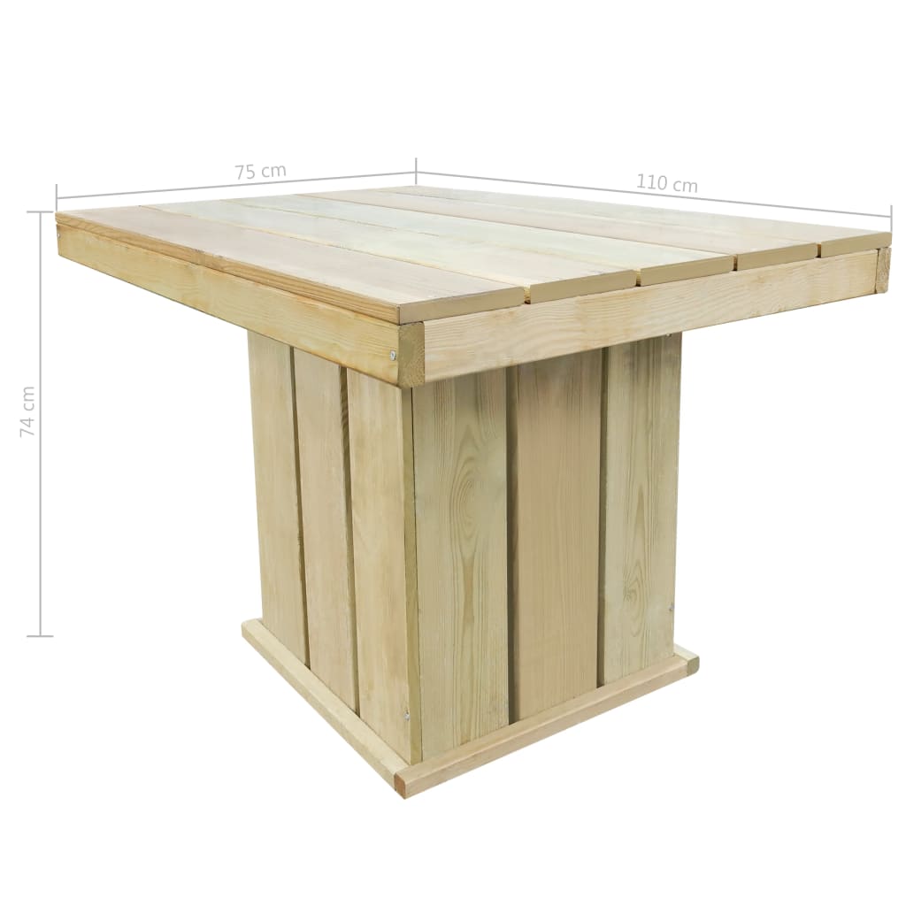 vidaXL Mesa de jardín de madera de pino impregnada 110x75x74 cm