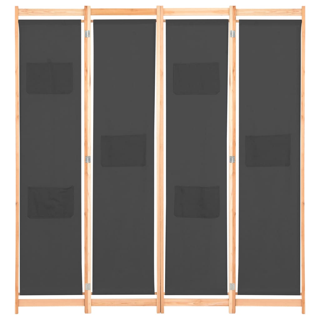 vidaXL Biombo divisor de 4 paneles de tela gris 160x170x4 cm