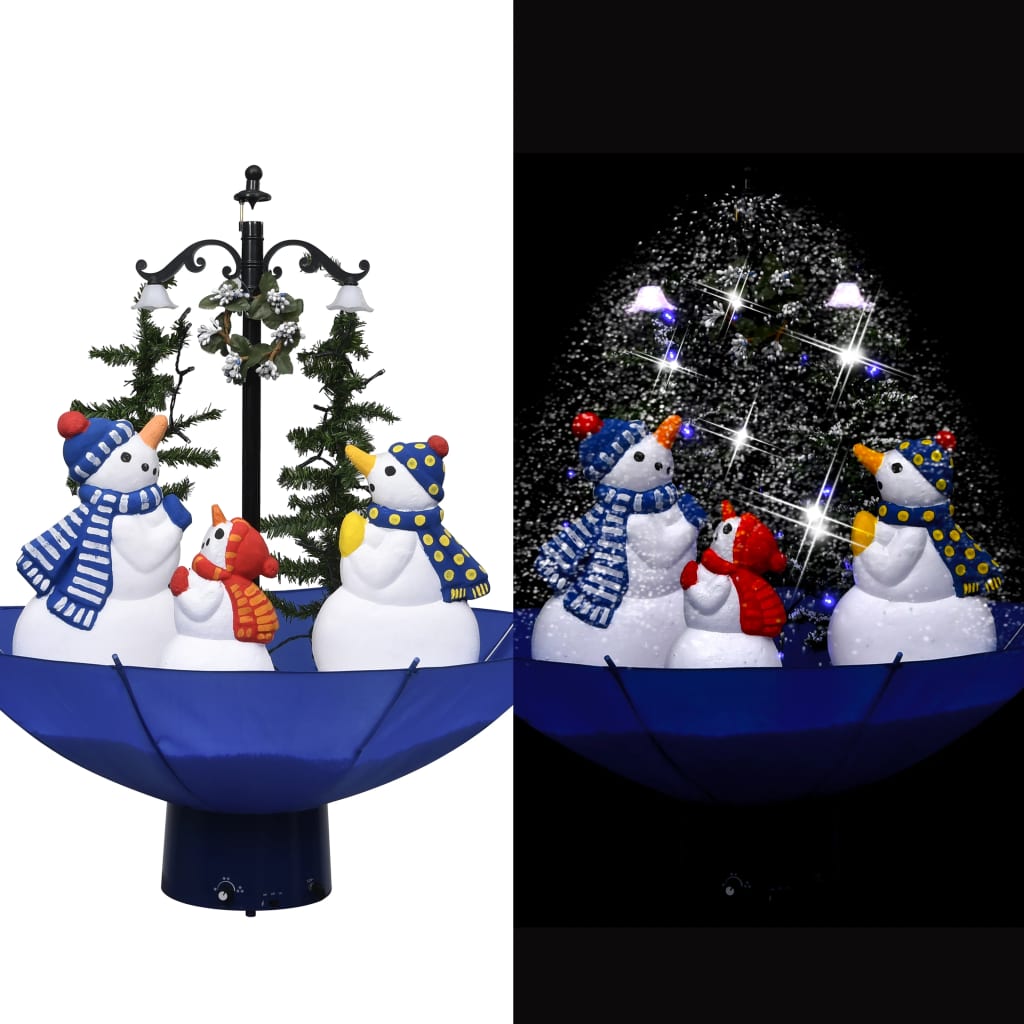 vidaXL Árbol de Navidad con nieve con base de paraguas PVC azul 75 cm