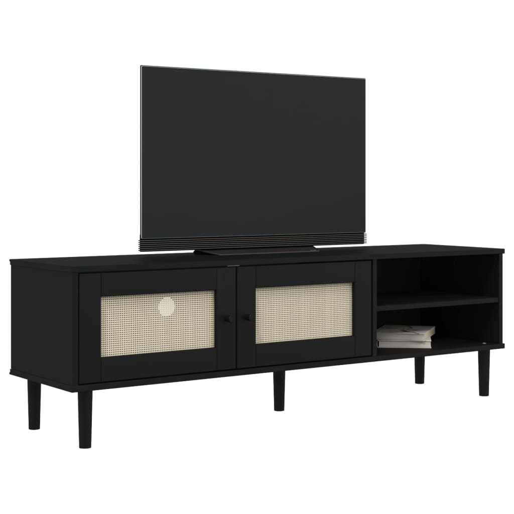 vidaXL Mueble de TV SENJA aspecto ratán madera pino negro 158x40x49 cm